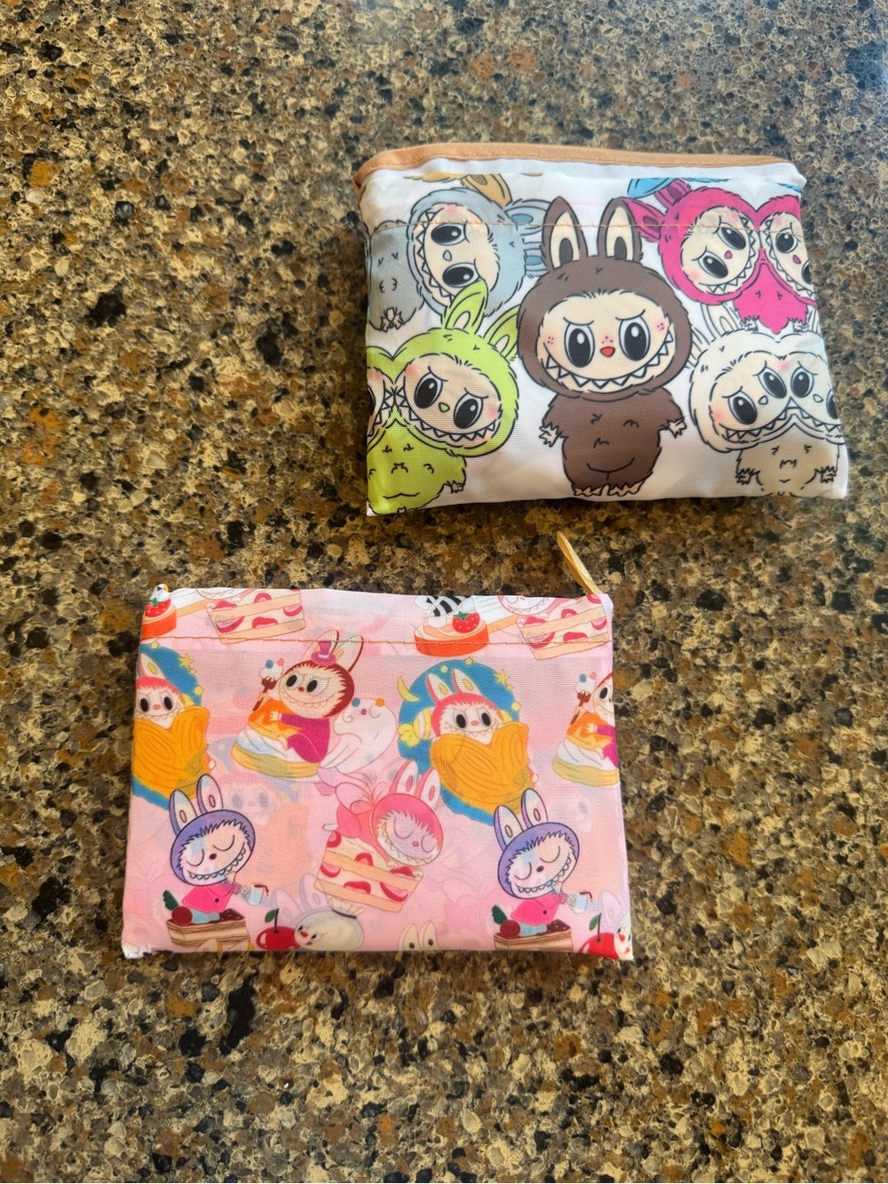 Kids Cute Little Monsters Print Pink & White Zip Pouches